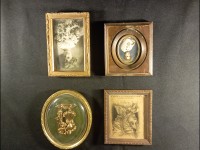 Lot de tableaux et cadres miniatures - tableau portrait cadre doré.